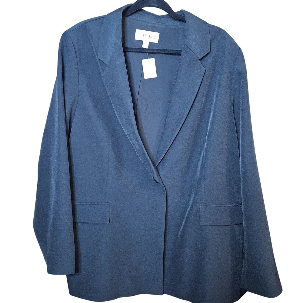 The Drop Size 3X Blake Long Blazer Black Single Button Stretch Jacket